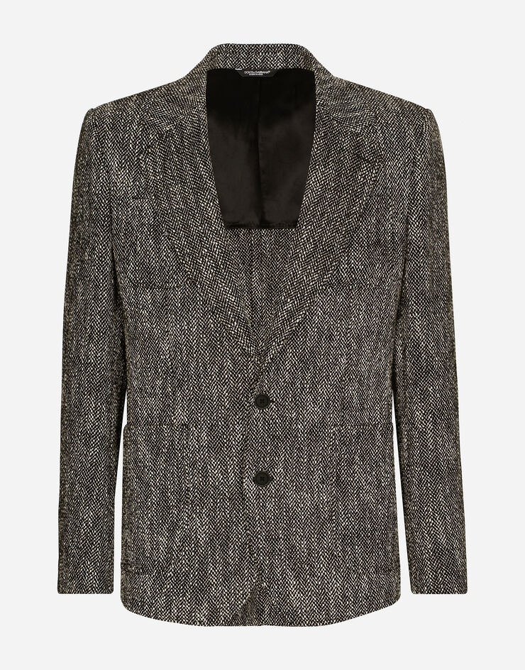 Double-breasted herringbone cotton and wool tweed jacket - 1