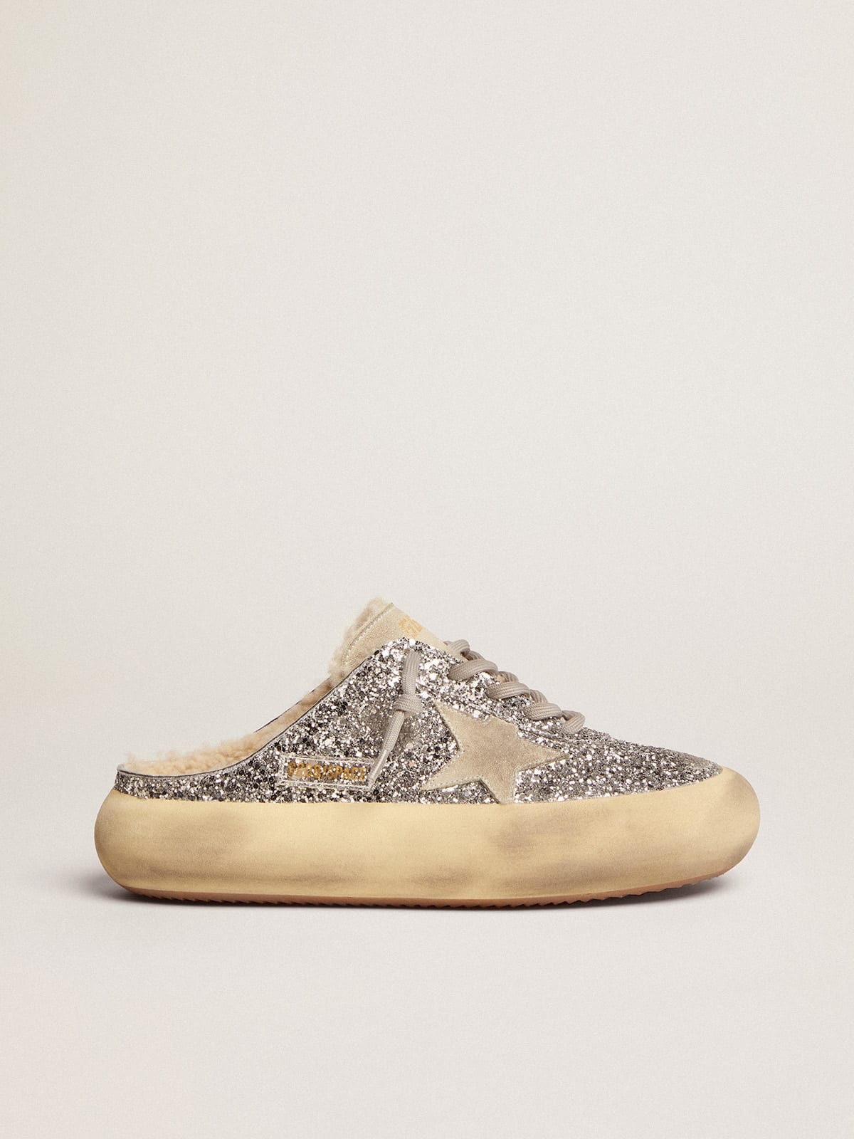 Space-Star Sabot shoes in silver glitter with shearling lining - 1