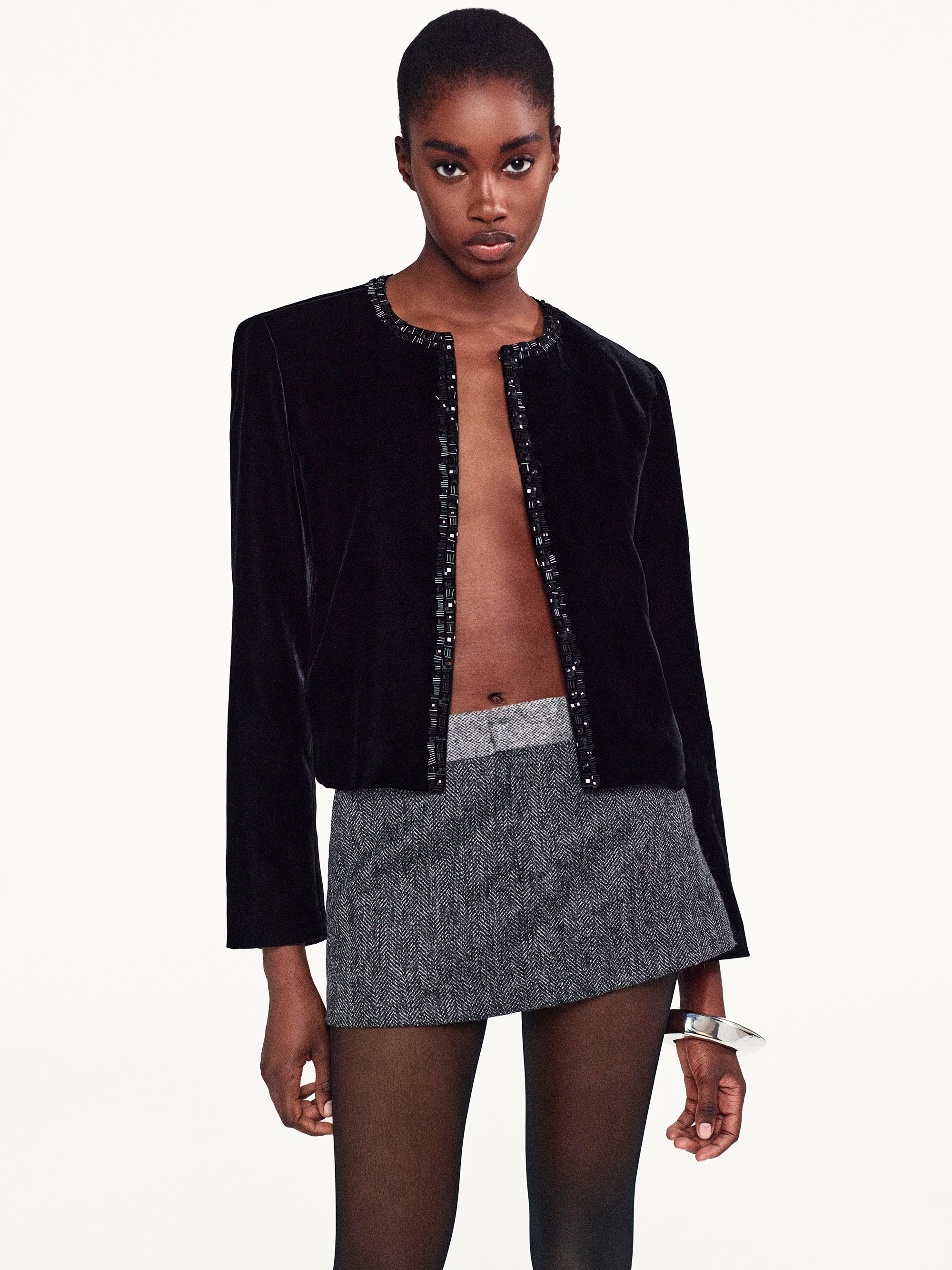 Embellished Velvet Jacket in Black - 2