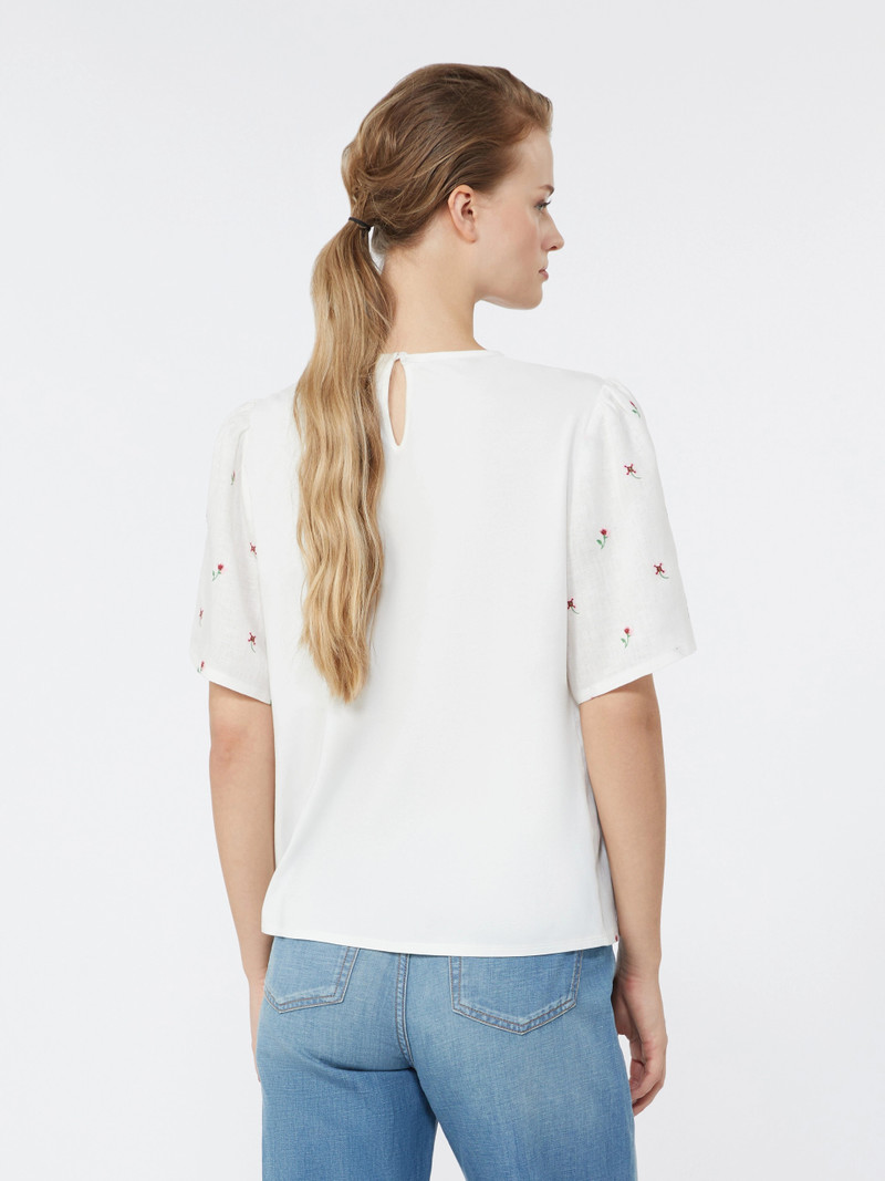 BACINO Linen canvas and stretch jersey top - WHITE 4