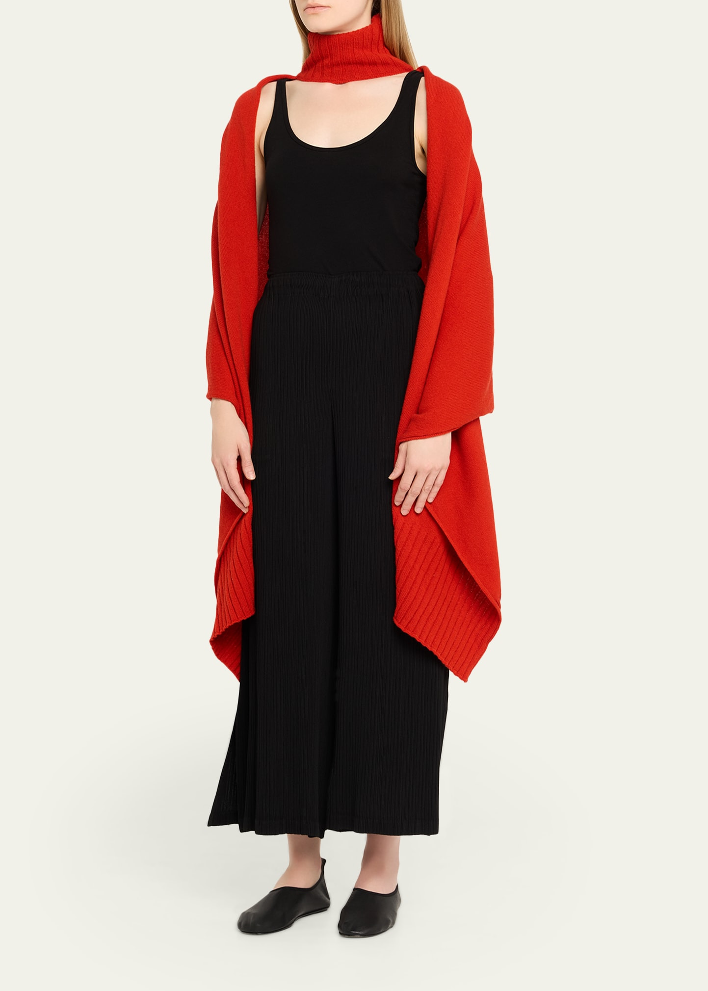 Turtleneck Knit Wool Cape - 4