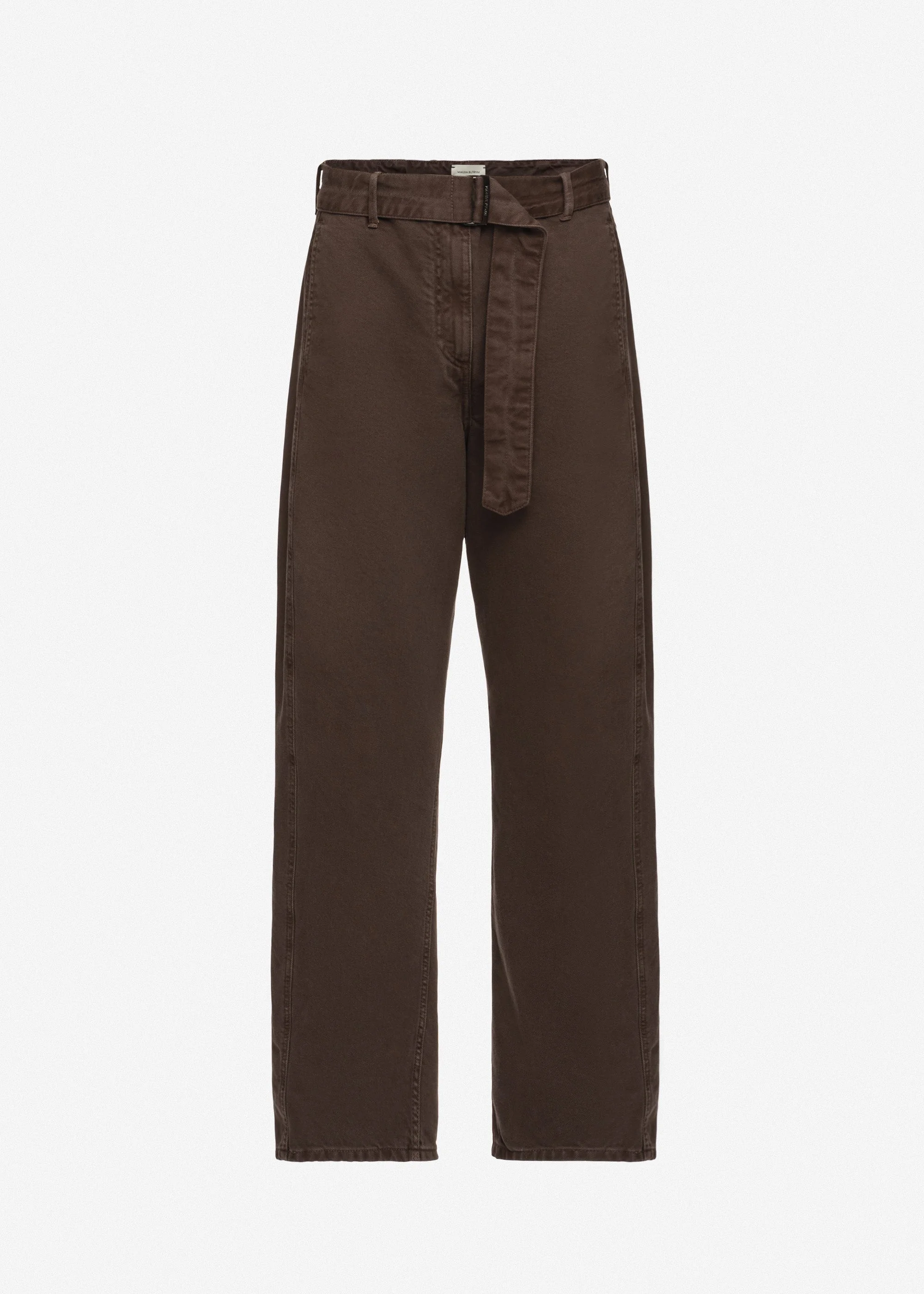 Denim low-rise belted trousers in brown - 1