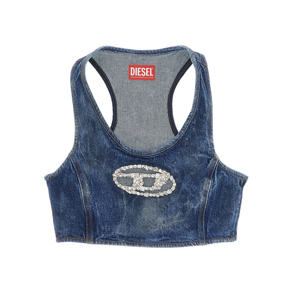 CROPPED DENIM TOP WITH OVAL D LOGO - 1