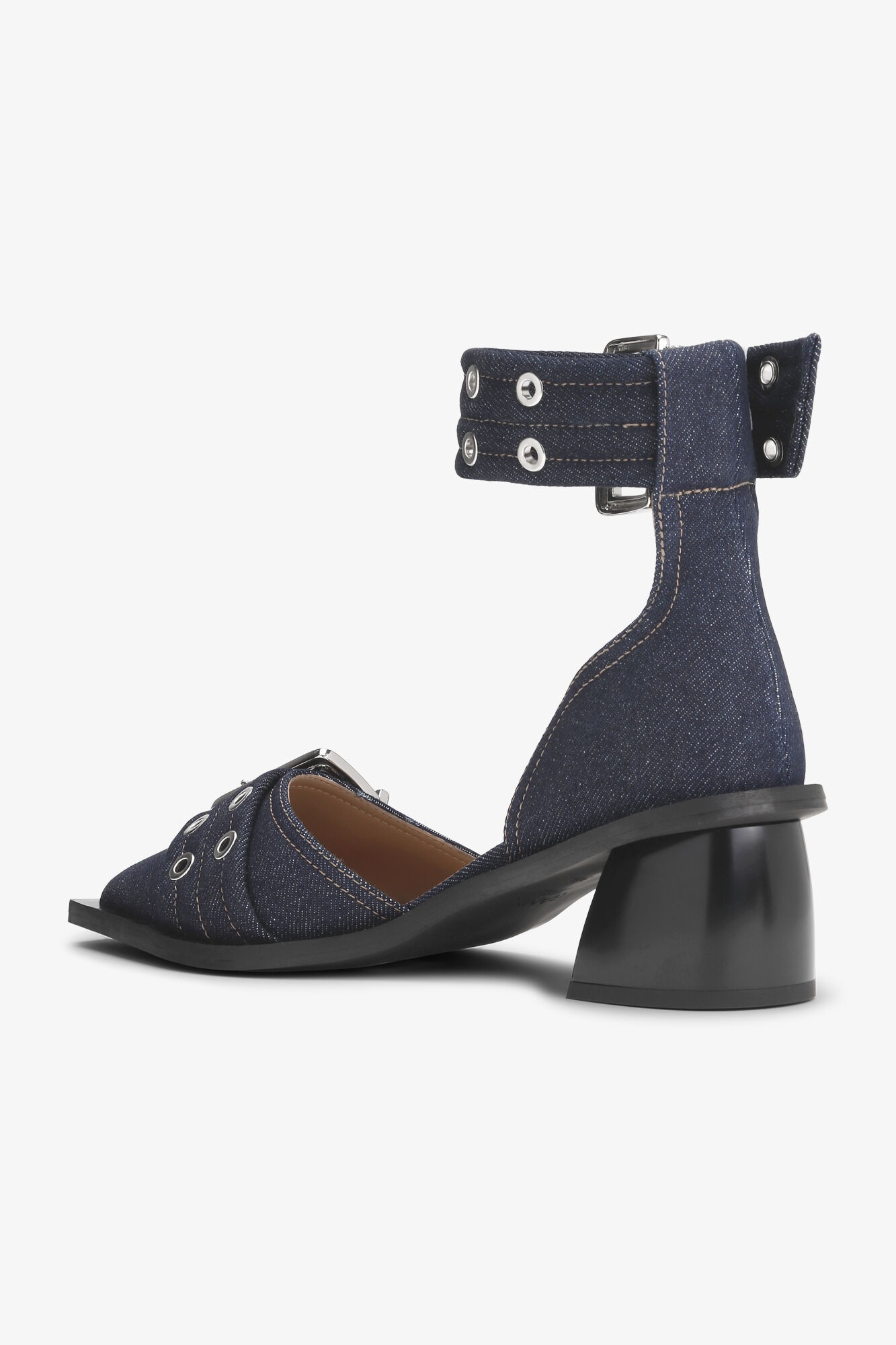 DENIM FEMININE BUCKLE OPEN CUT PUMPS - 3