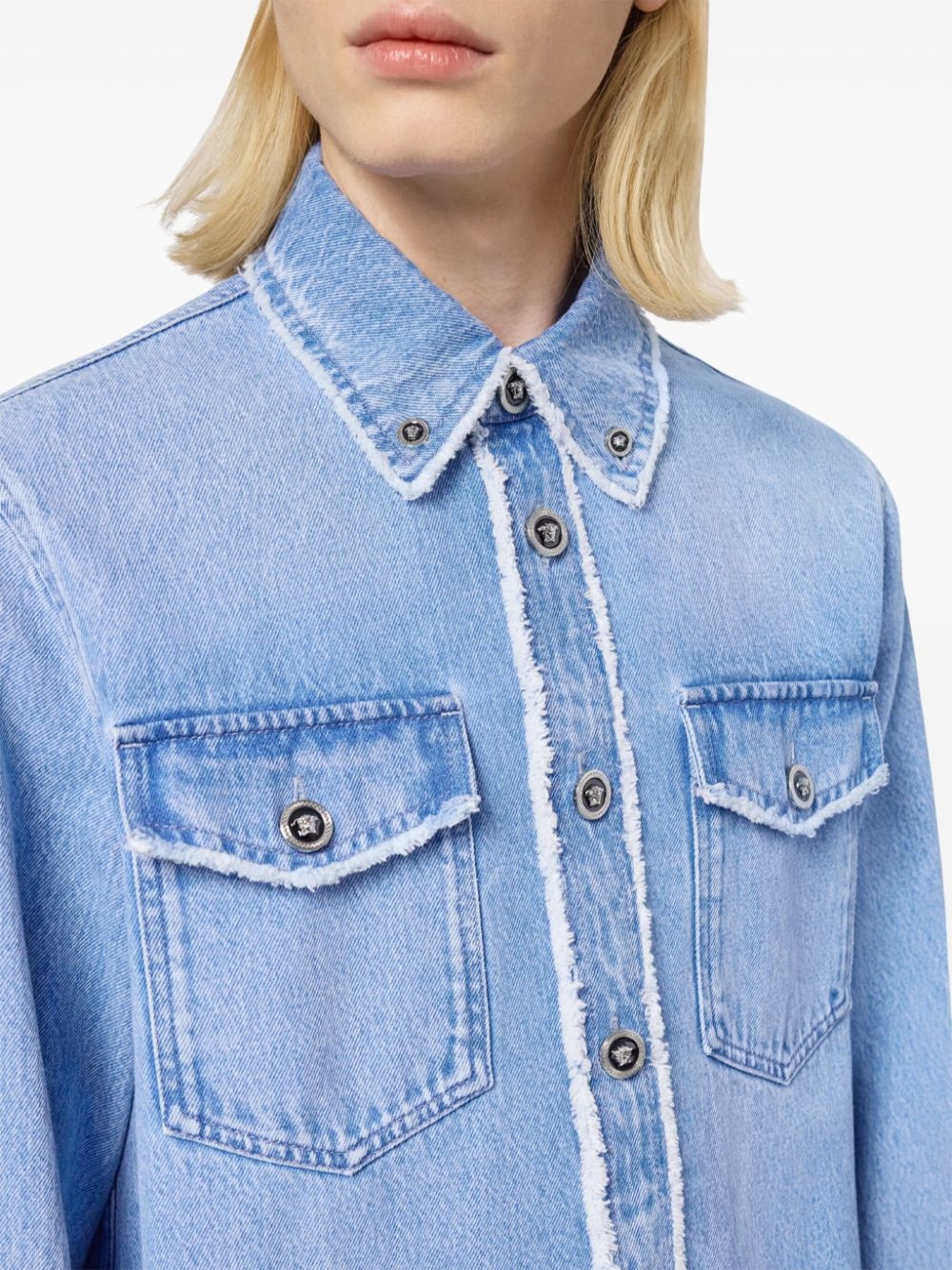 frayed denim overshirt - 5