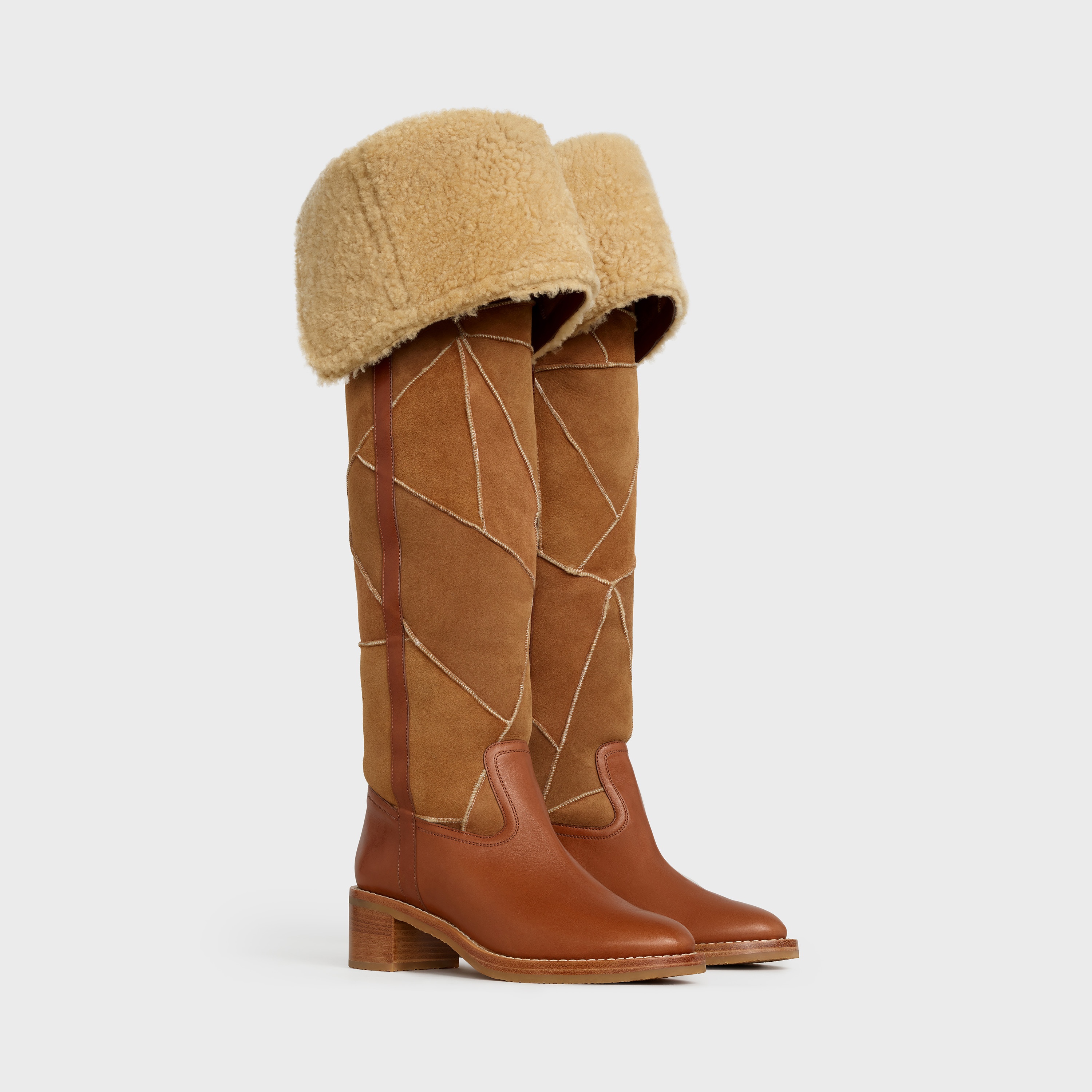 Celine Folco Over-The-Knee Boot in Lamb shearling Patchwork and Calfskin - 3