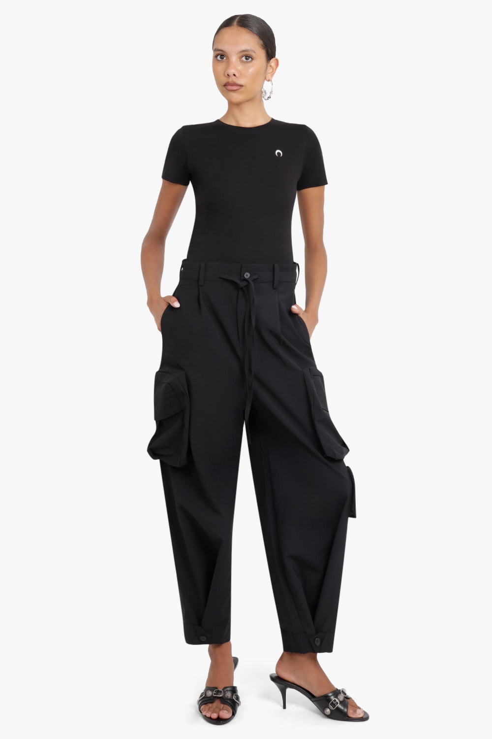 WIDE LEG COTTON CARGO PANTS | BLACK - 2