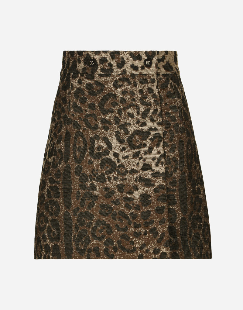 Short wool skirt with jacquard leopard design 1