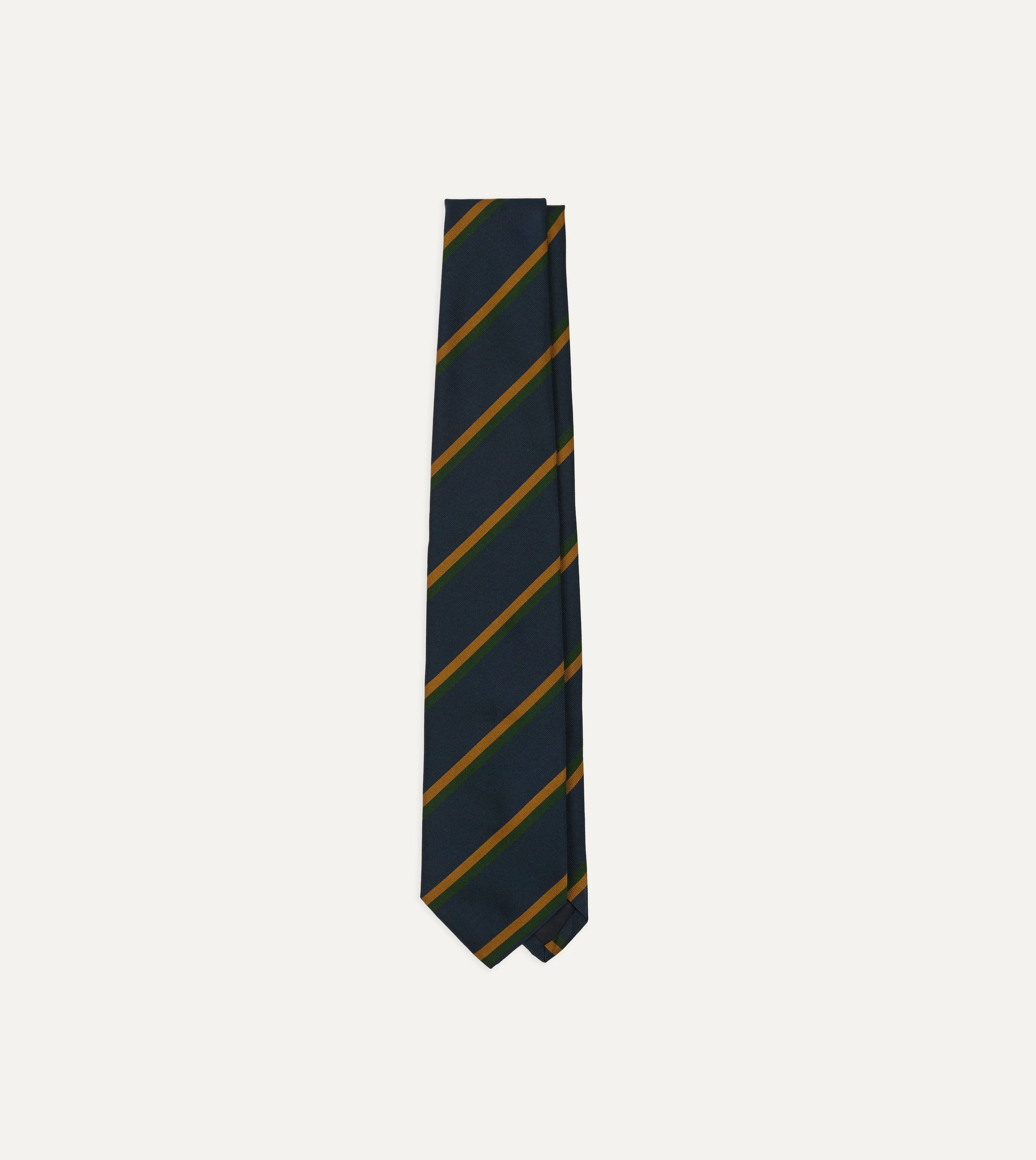 Navy, Yellow and Green Stripe Mogador Silk Tipped Tie - 1