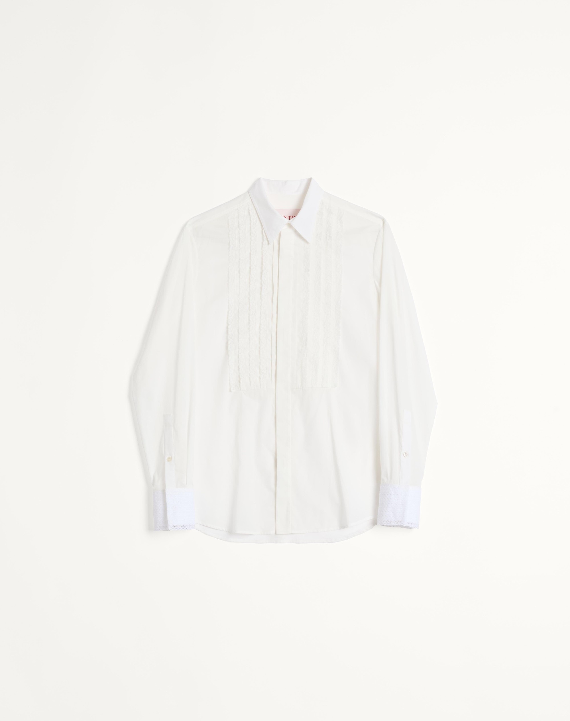 COTTON MUSLIN SHIRT WITH PLASTRON AND LACE DETAILS - 1