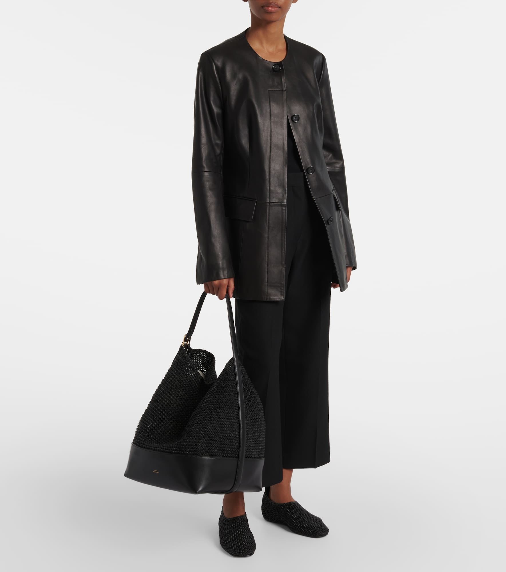 Belted woven leather tote bag - 5