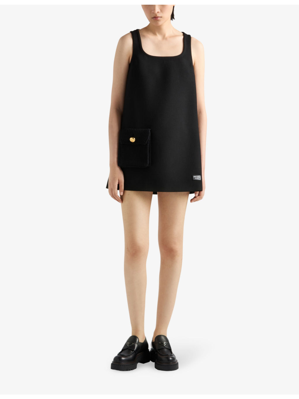 Flap-pocket square-neck wool mini dress - 2