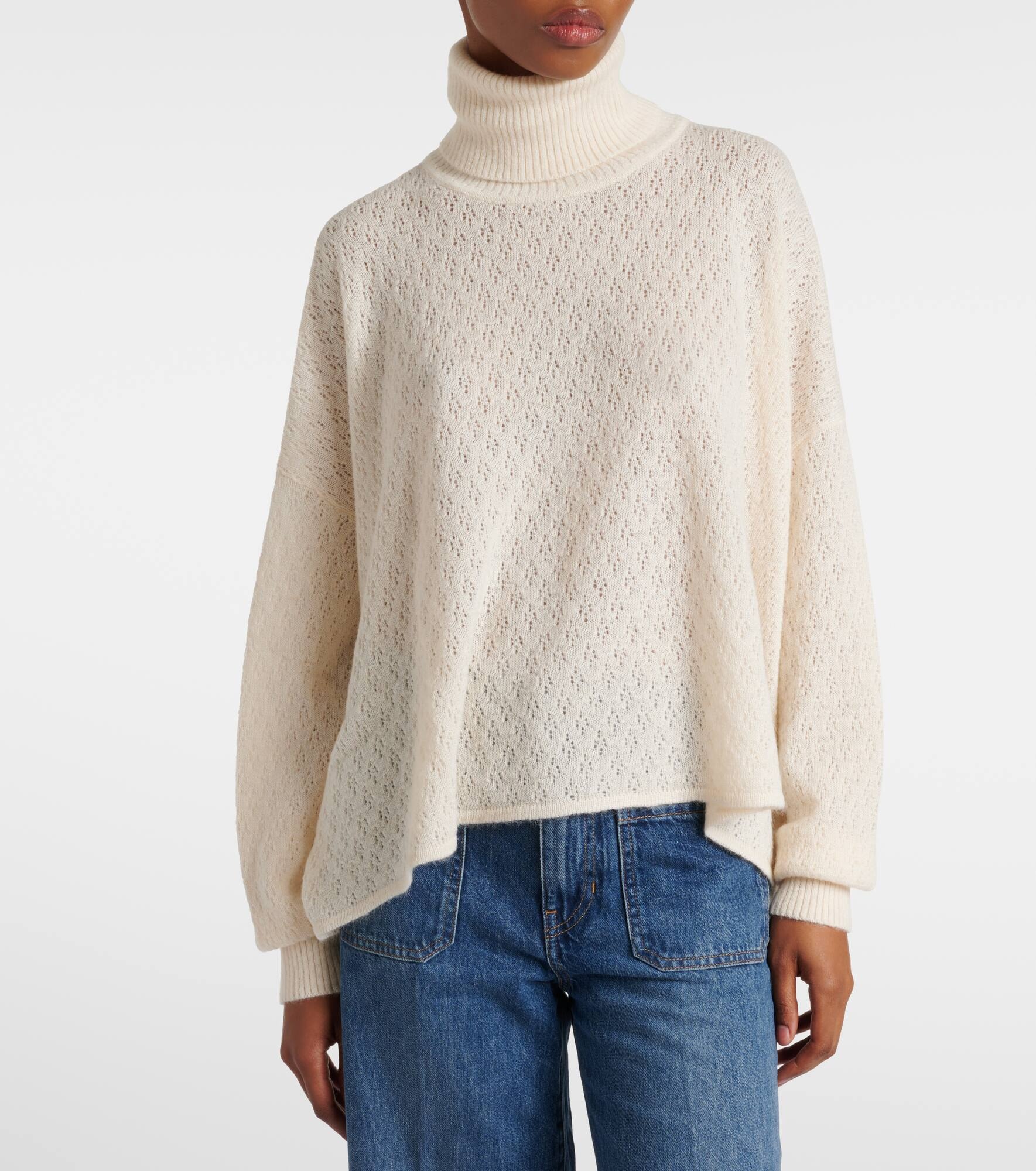 Pointelle wool-blend and silk turtleneck sweater - 6