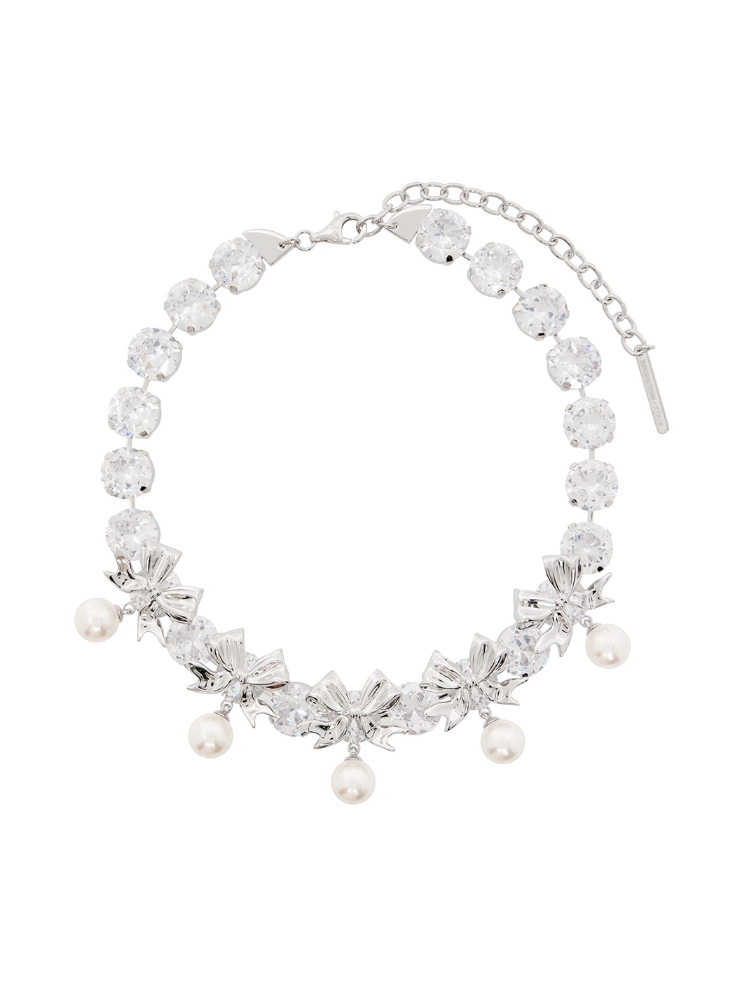 Silver Bow Pearl Chain Necklace - 1