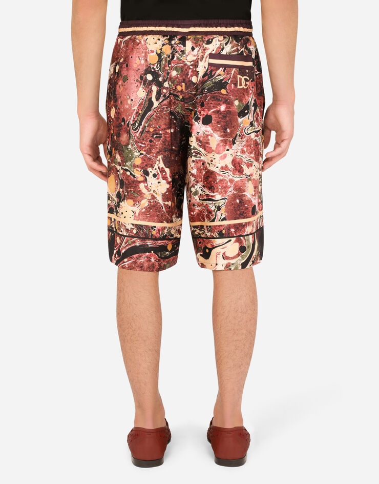 Silk jogging shorts with marbled print - 3