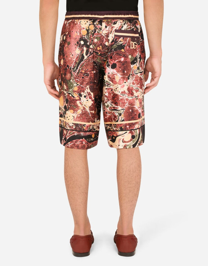 Silk jogging shorts with marbled print 3