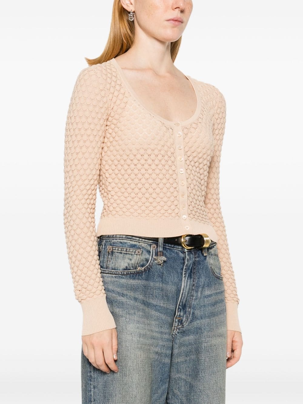 cropped pointelle-knit cardigan - 3