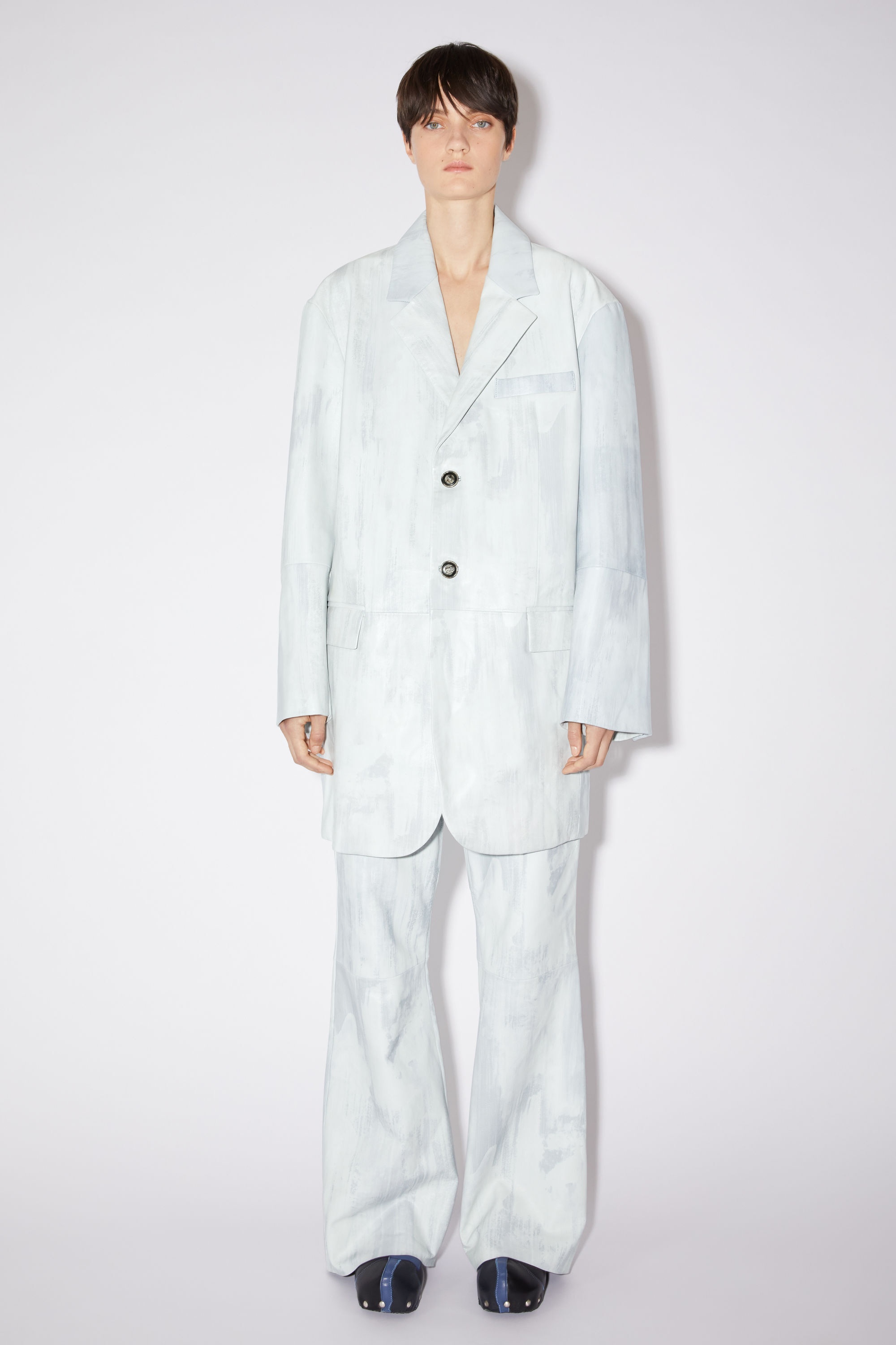 Leather single-breasted jacket - Cold white - 3