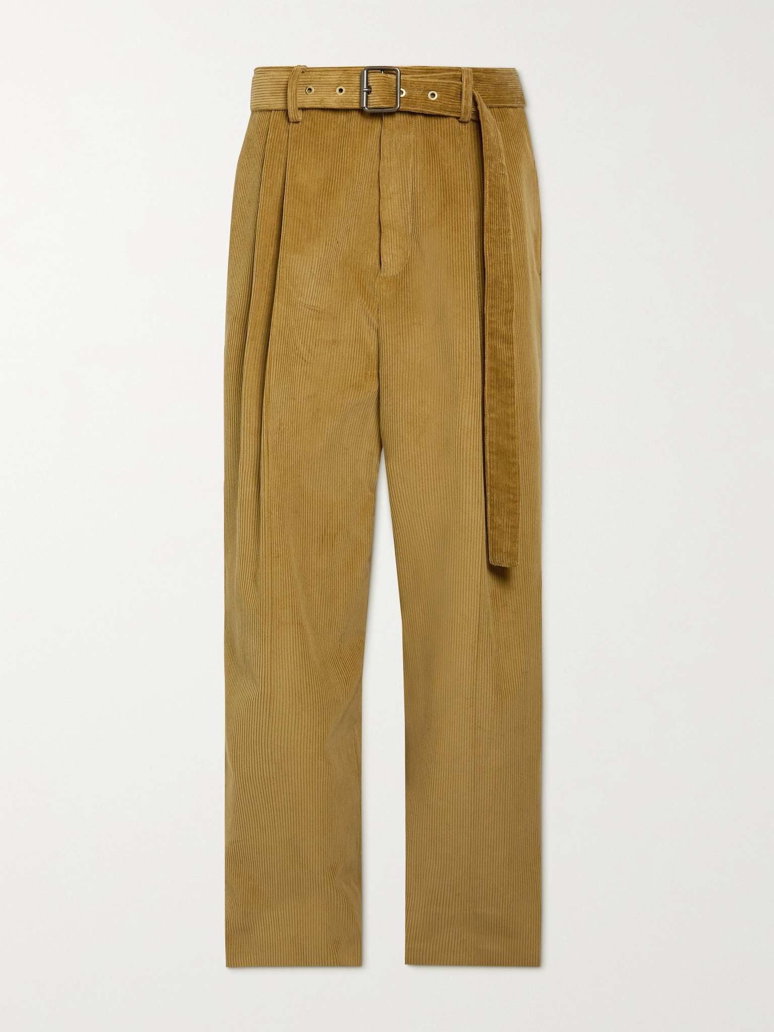 Wide-Leg Belted Pleated Cotton-Corduroy Trousers - 1