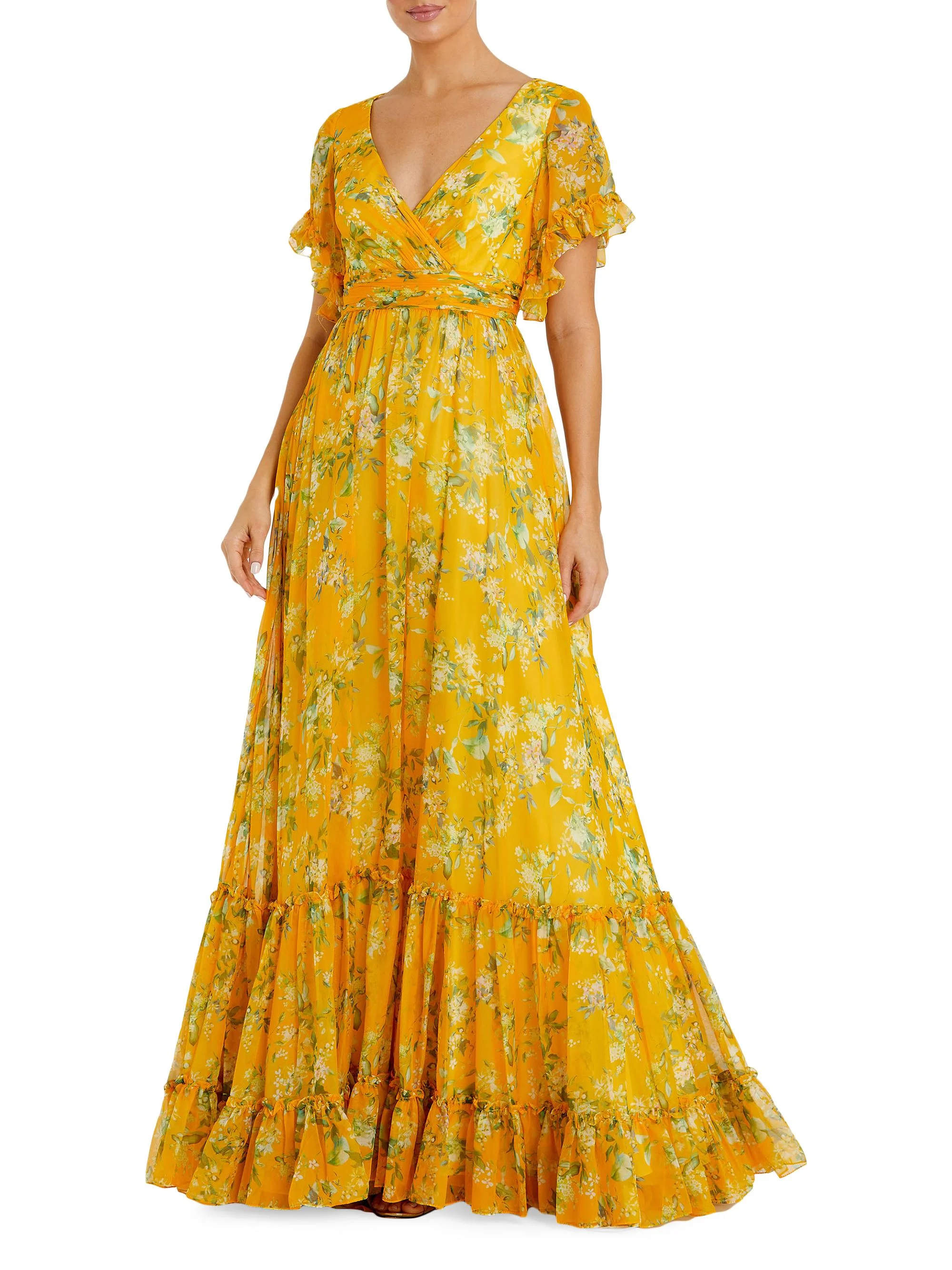 Women's Floral Flounce Sleeve Maxi Dress - Yellow Multi - 1