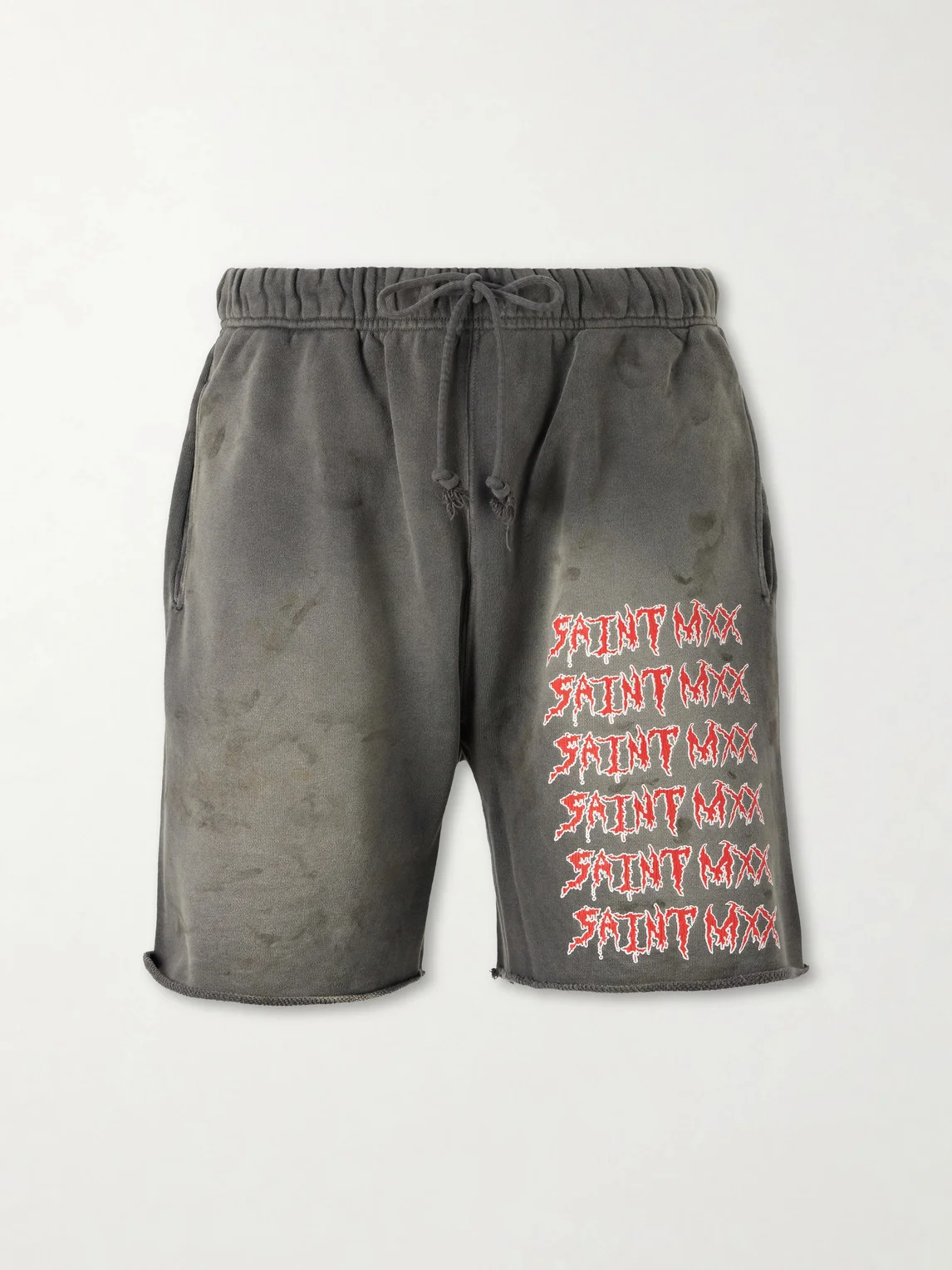 Wide-Leg Logo-Print Distressed Cotton-Jersey Drawstring Shorts - 1