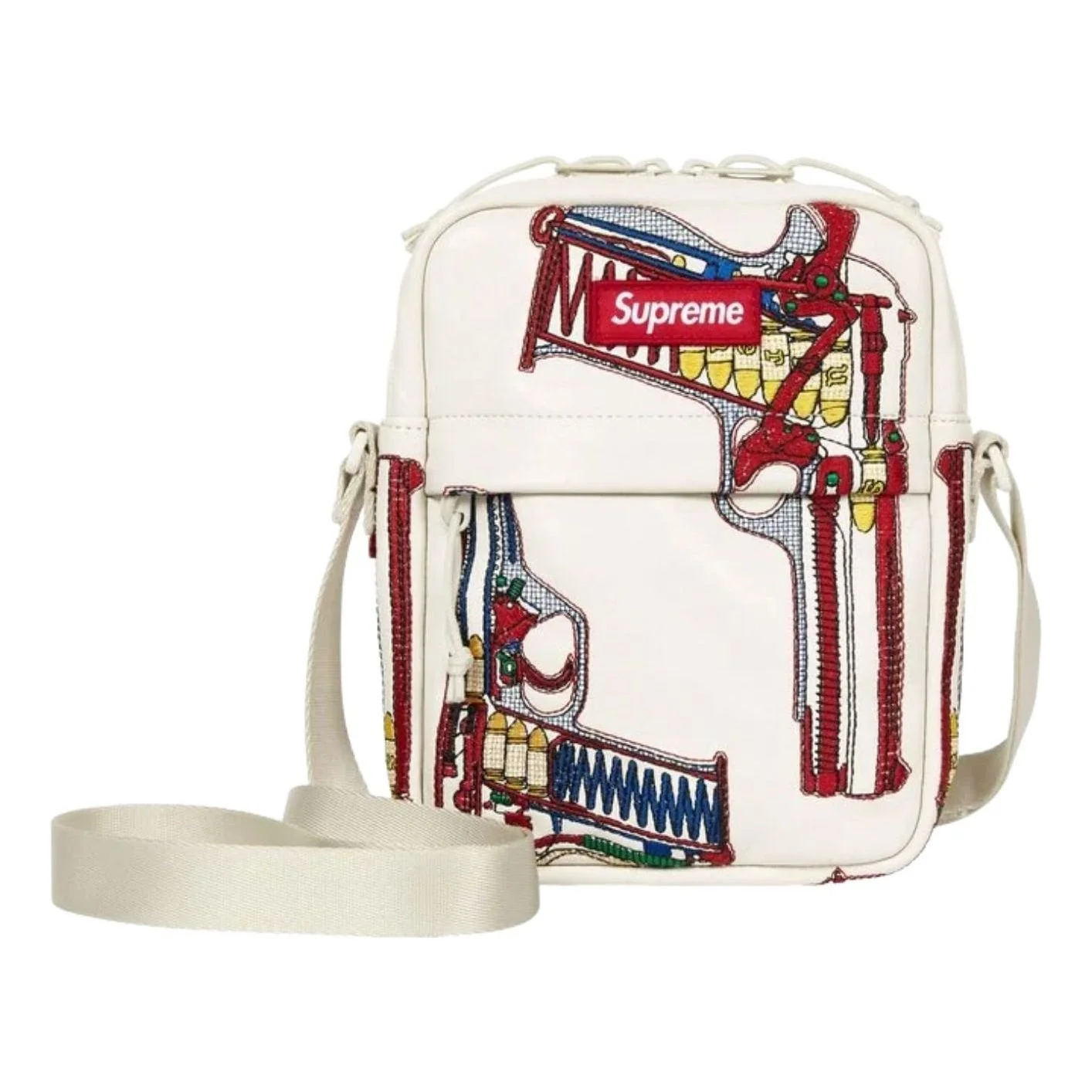 Supreme SS26 Guns Embroidered Leather Shoulder Bag 'White' SS26B33-WHITE - 1
