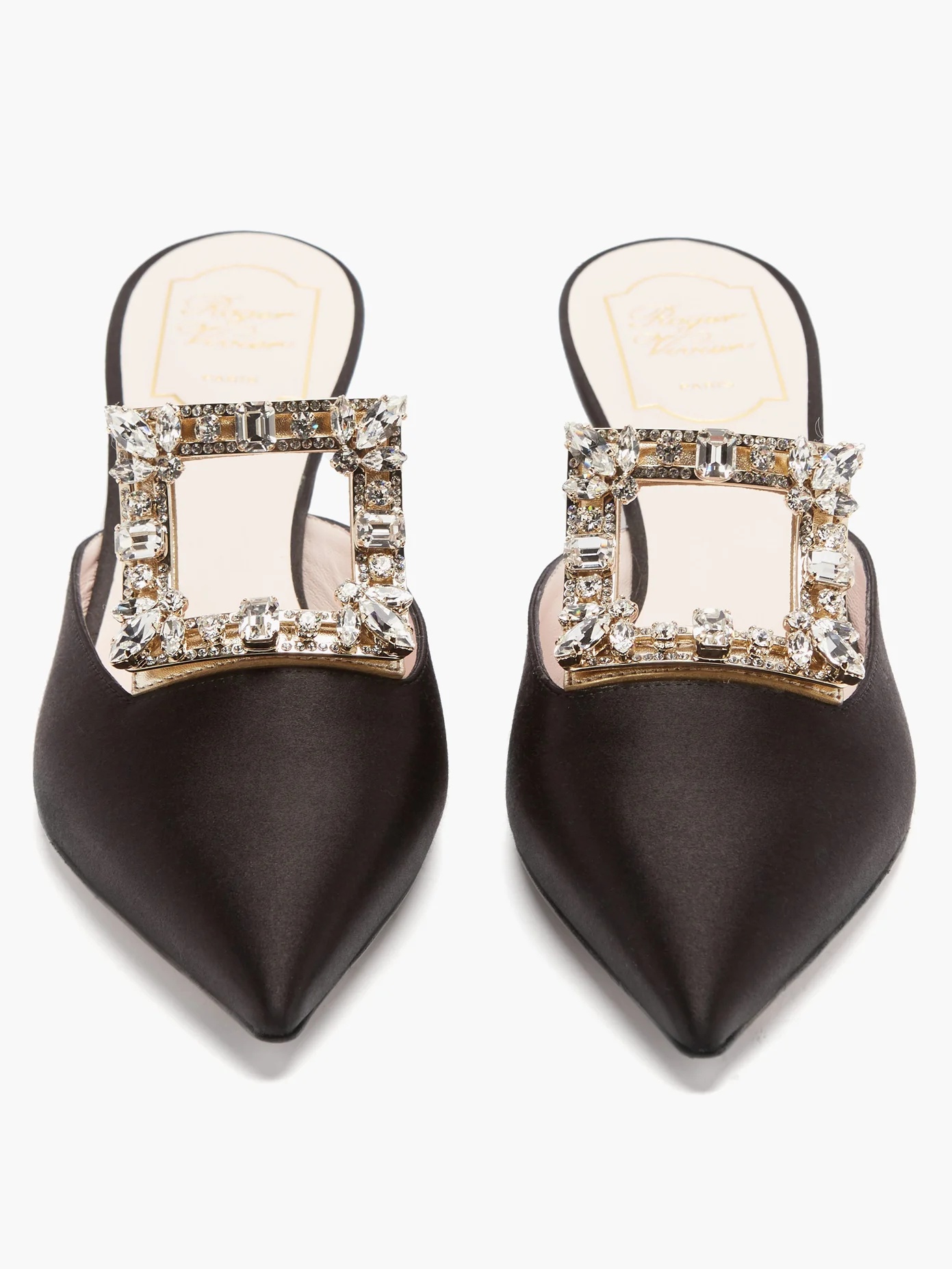 Broche Vivier crystal-buckle satin mules - 5