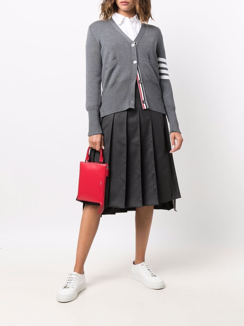 DARK GREY SUPER 120's TWILL BELOW KNEE PLEATED SKIRT - 2