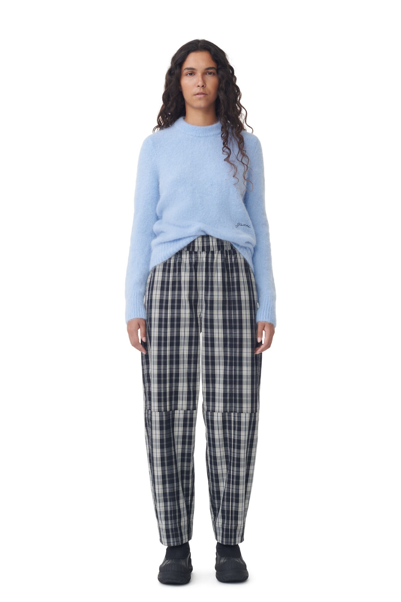 CHECKERED COTTON ELASTICATED CURVE PANTS - 2