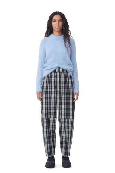 GANNI CHECKERED COTTON ELASTICATED CURVE PANTS outlook