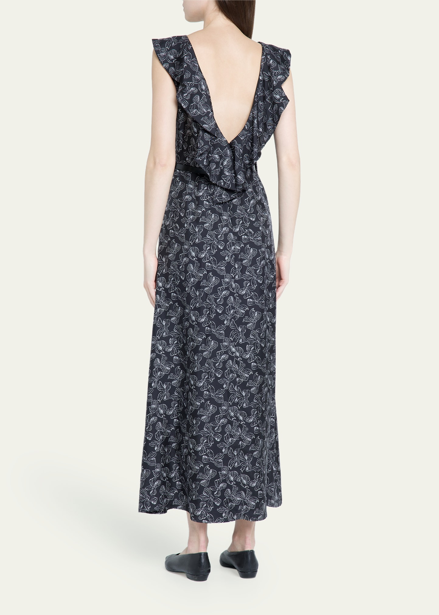 Calesse Bow-Print Ruffle Backless Midi Dress - 3