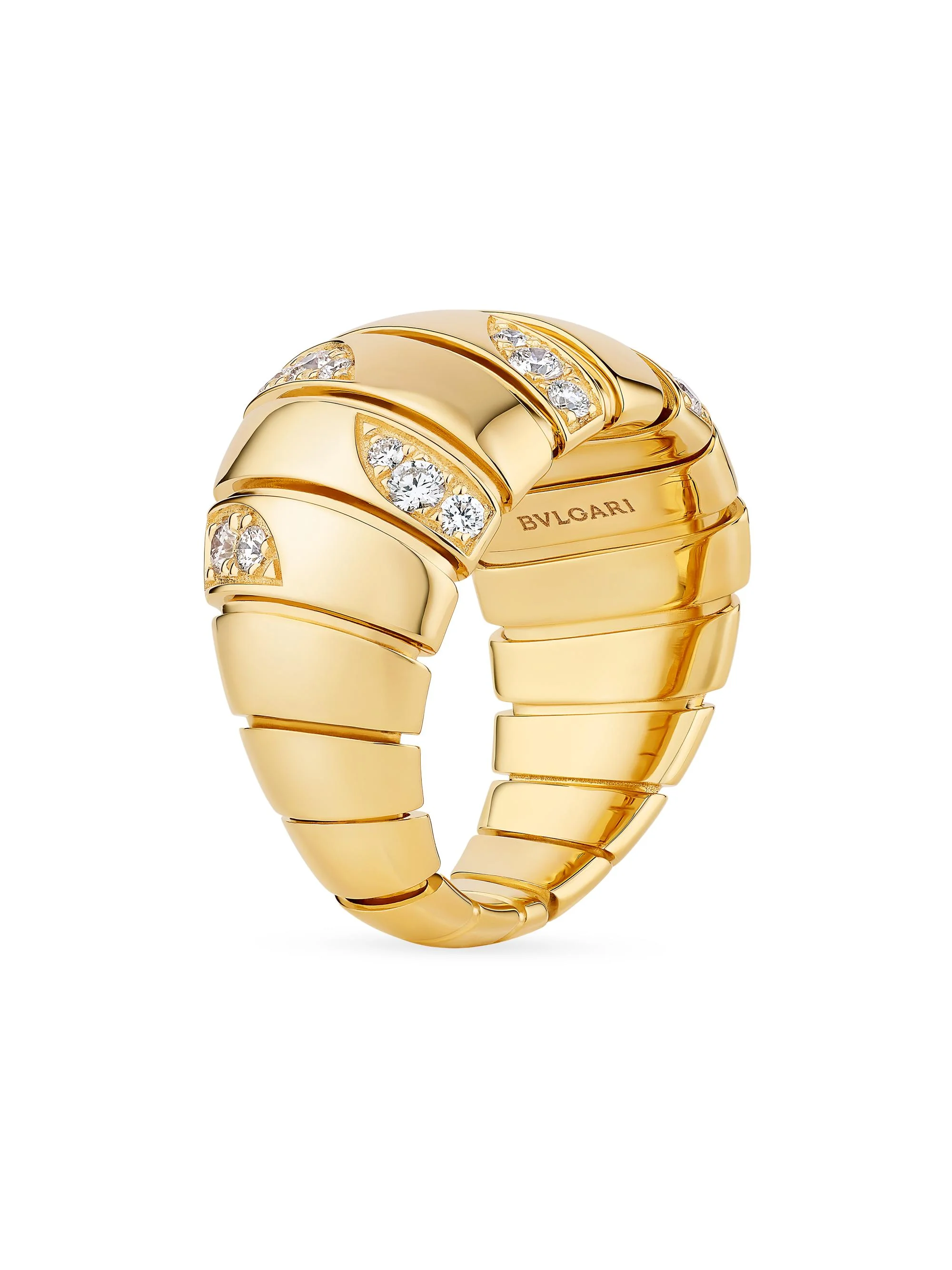 Women's Bvlgari Tubogas Tubo 18K Yellow Gold & 0.61 TCW Diamond Pavé Ring - Yellow Gold - 1