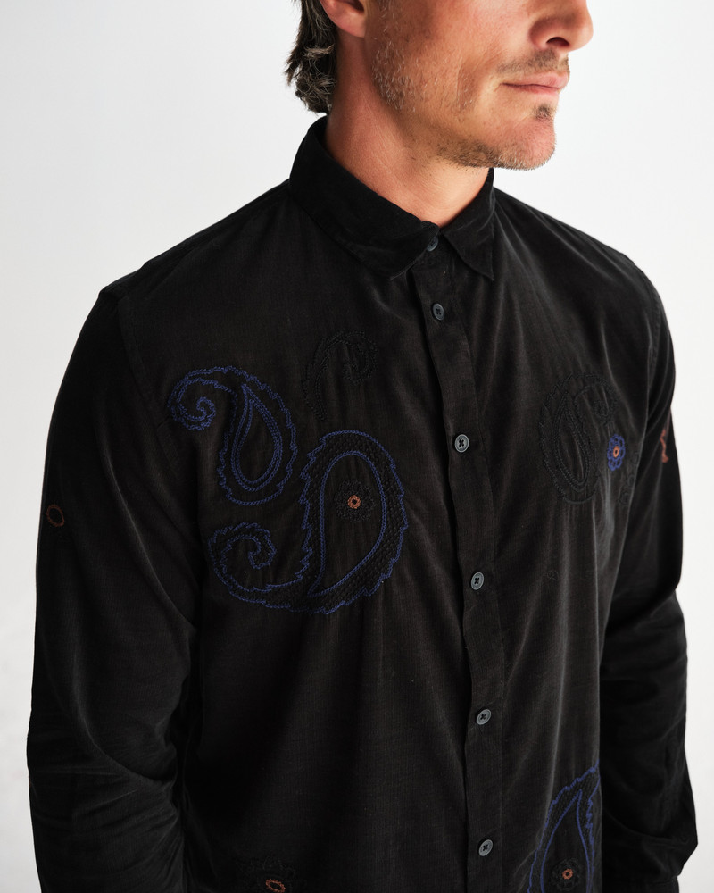 Halcomb - Black And Multicolour Applique Corduroy Shirt 3
