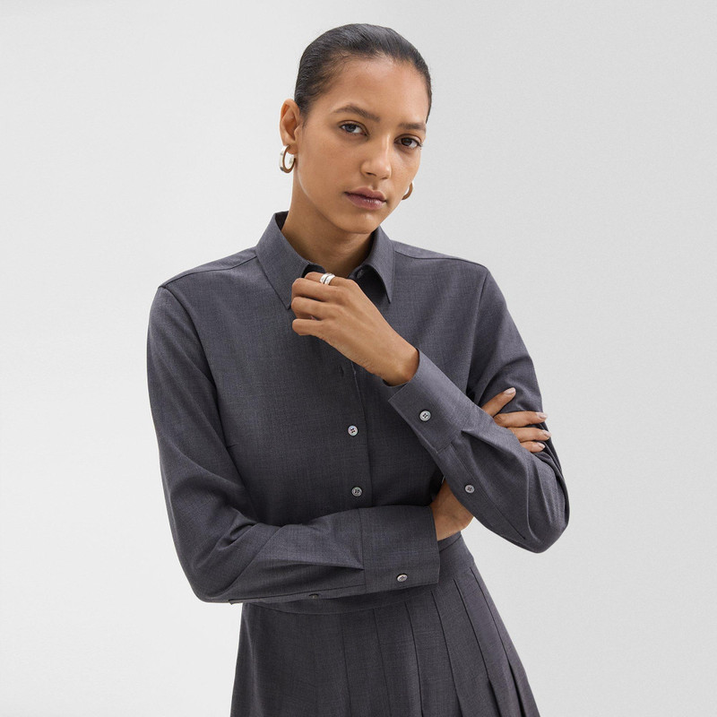 Pleated Mini Shirt Dress in Stretch Wool-Blend 5