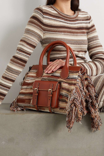 Chloé Edith medium striped recycled cashmere and wool-blend and leather tote outlook