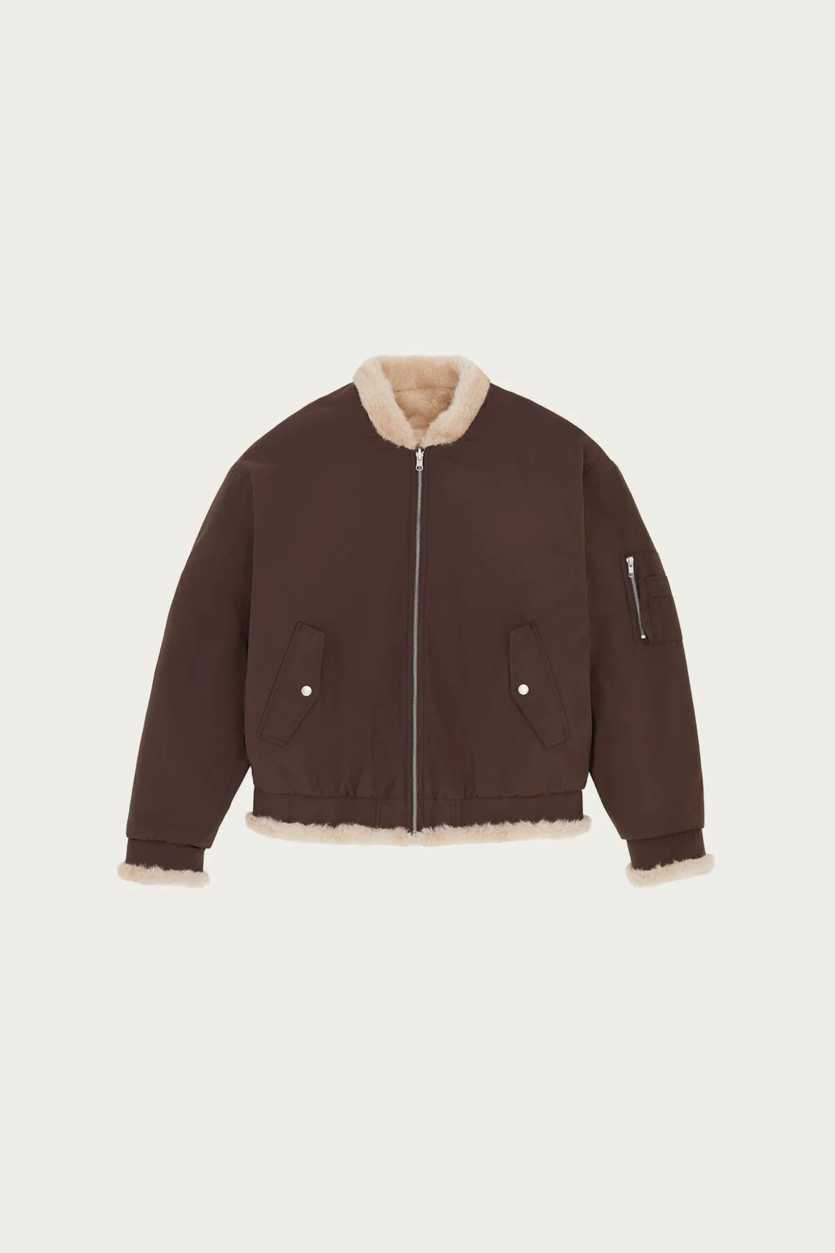 Reversible Faux Fur Bomber Jacket - Brown/Tan - 1