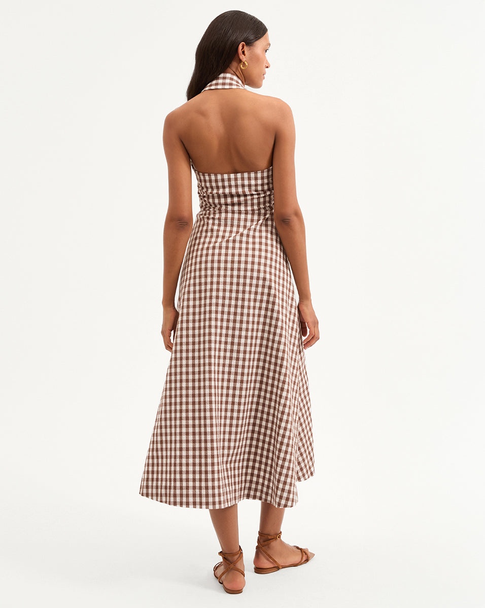 MACKEY GINGHAM SEERSUCKER HALTER DRESS - 6