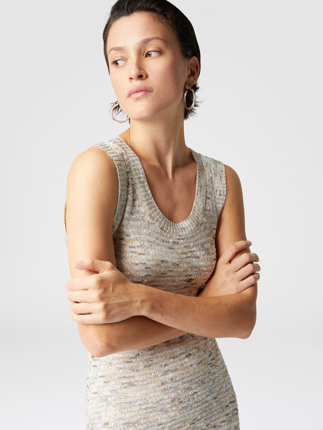 Sleeveless mini-dress in slub knit with sequins - 4