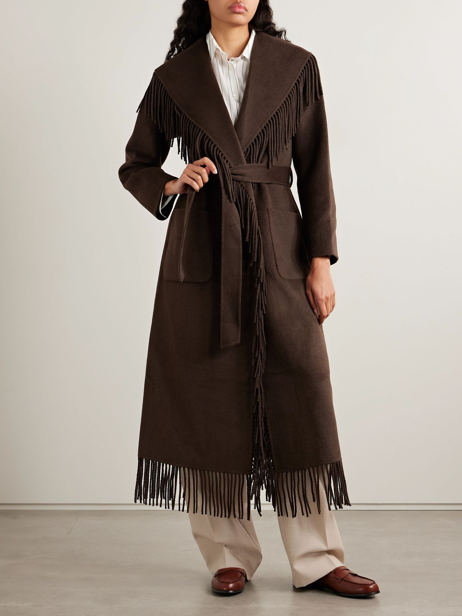 Carrie fringed wool-blend felt coat Brown - 3