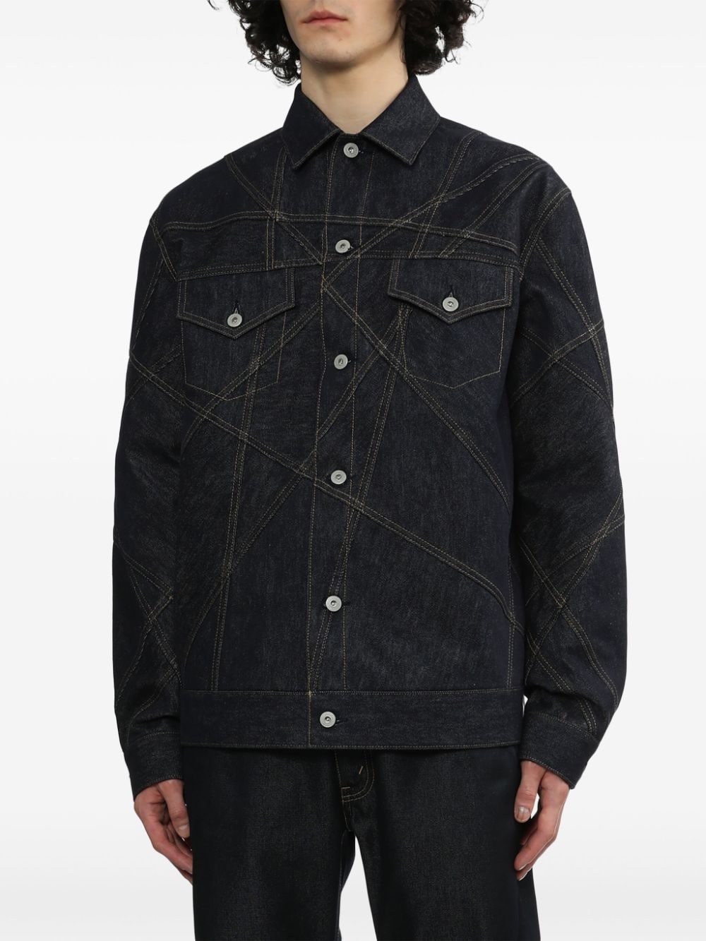 contrast-stitching denim jacket - 3