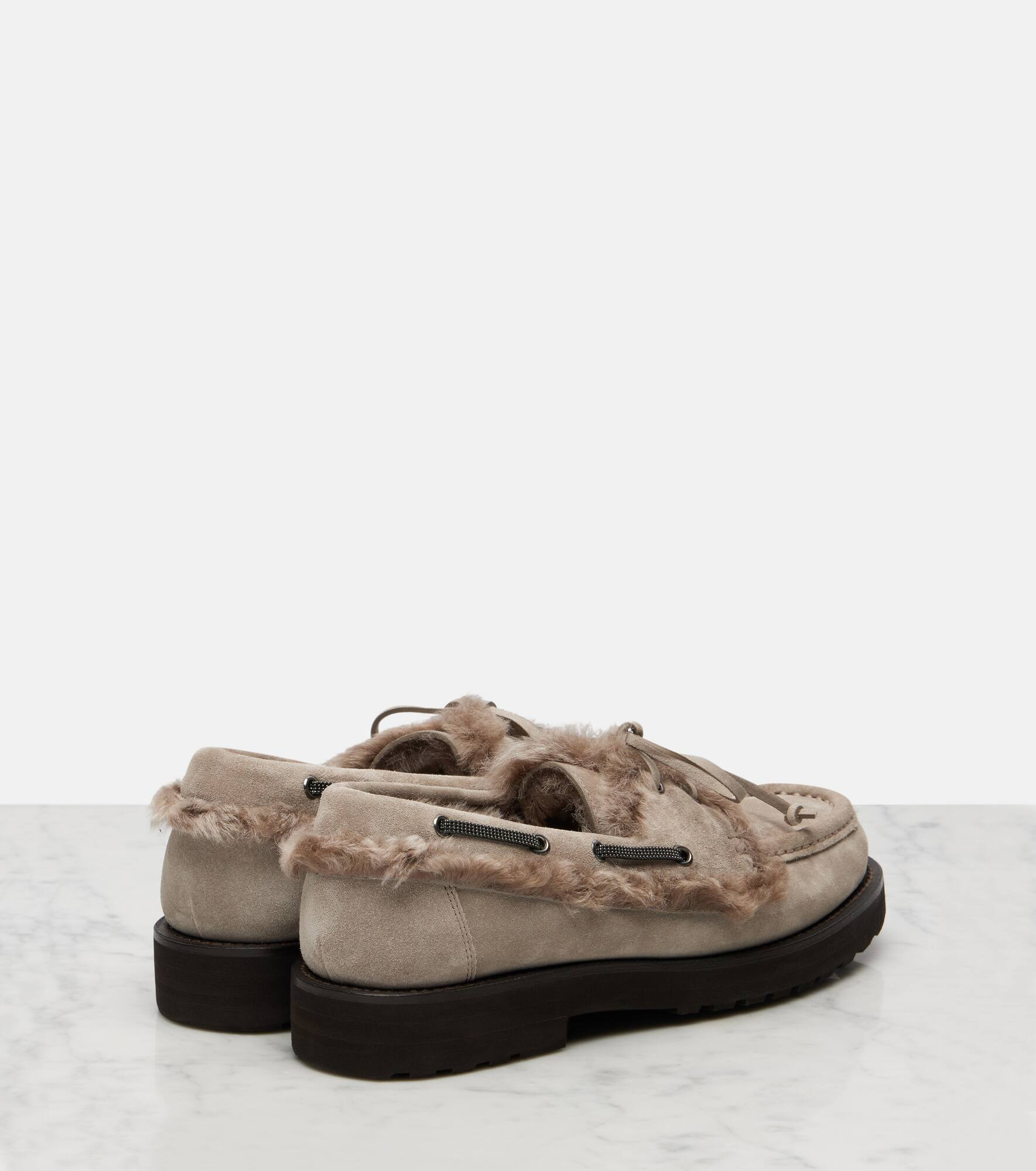 Monili shearling-trimmed suede boat shoes - 2