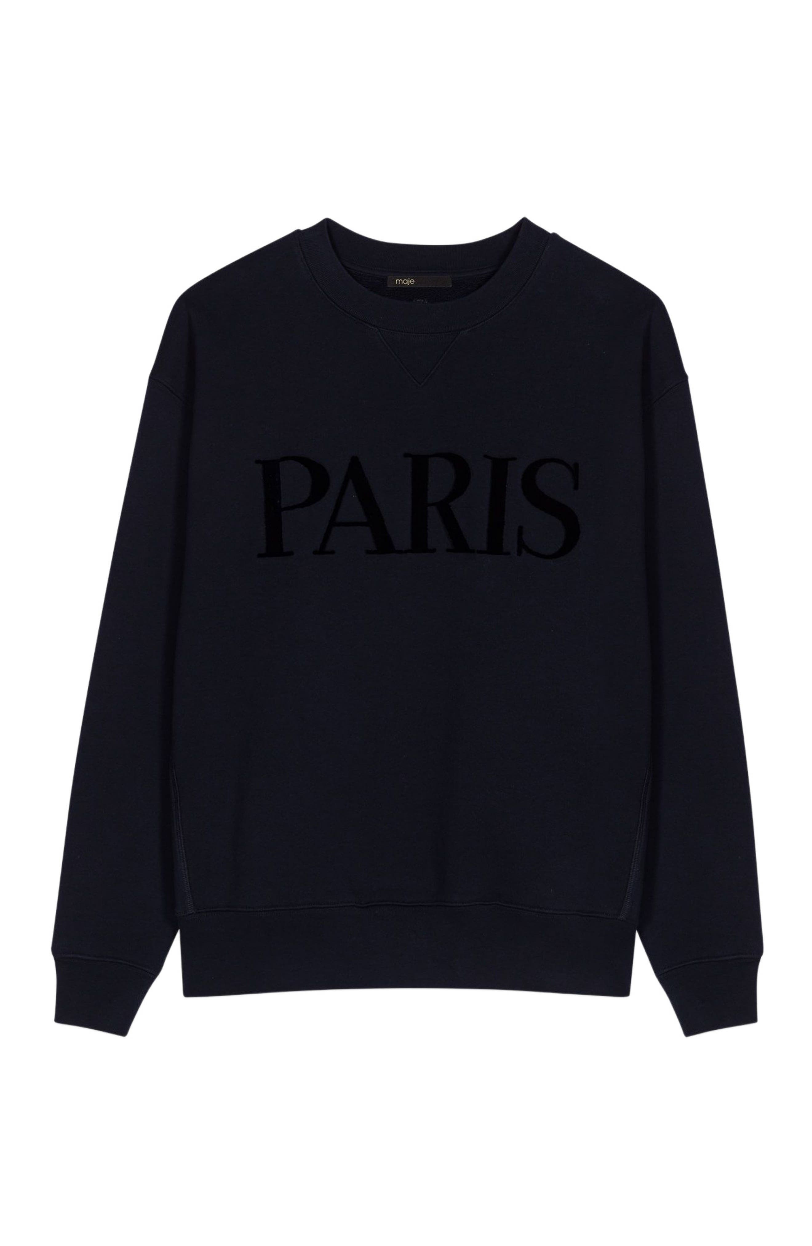 maje Paris embossed logo sweatshirt in Navy at Nordstrom - 7