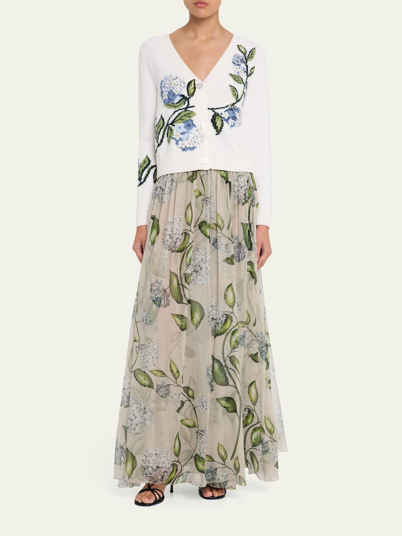 Oscar de la Renta Porcelain Flower Chiffon Maxi Skirt outlook