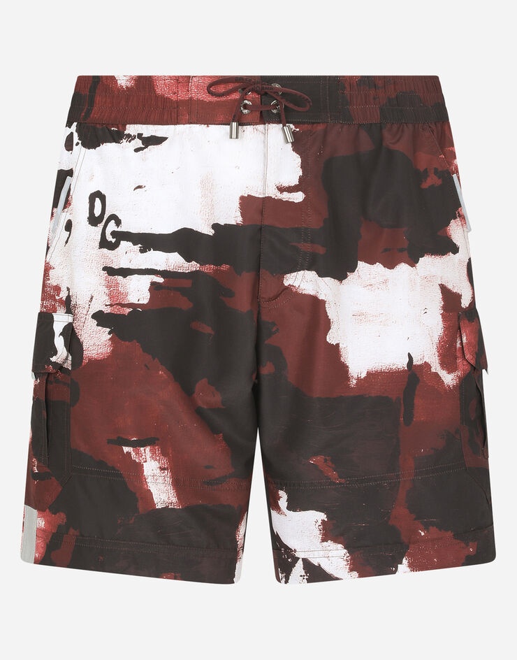 Mid-length swim trunks with camouflage print - 1