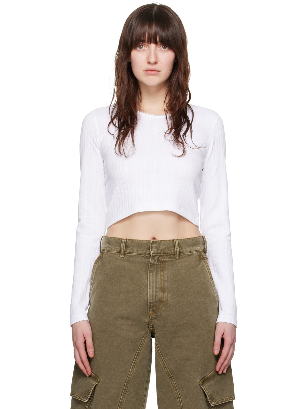 White Cropped Long Sleeve T-Shirt - 1