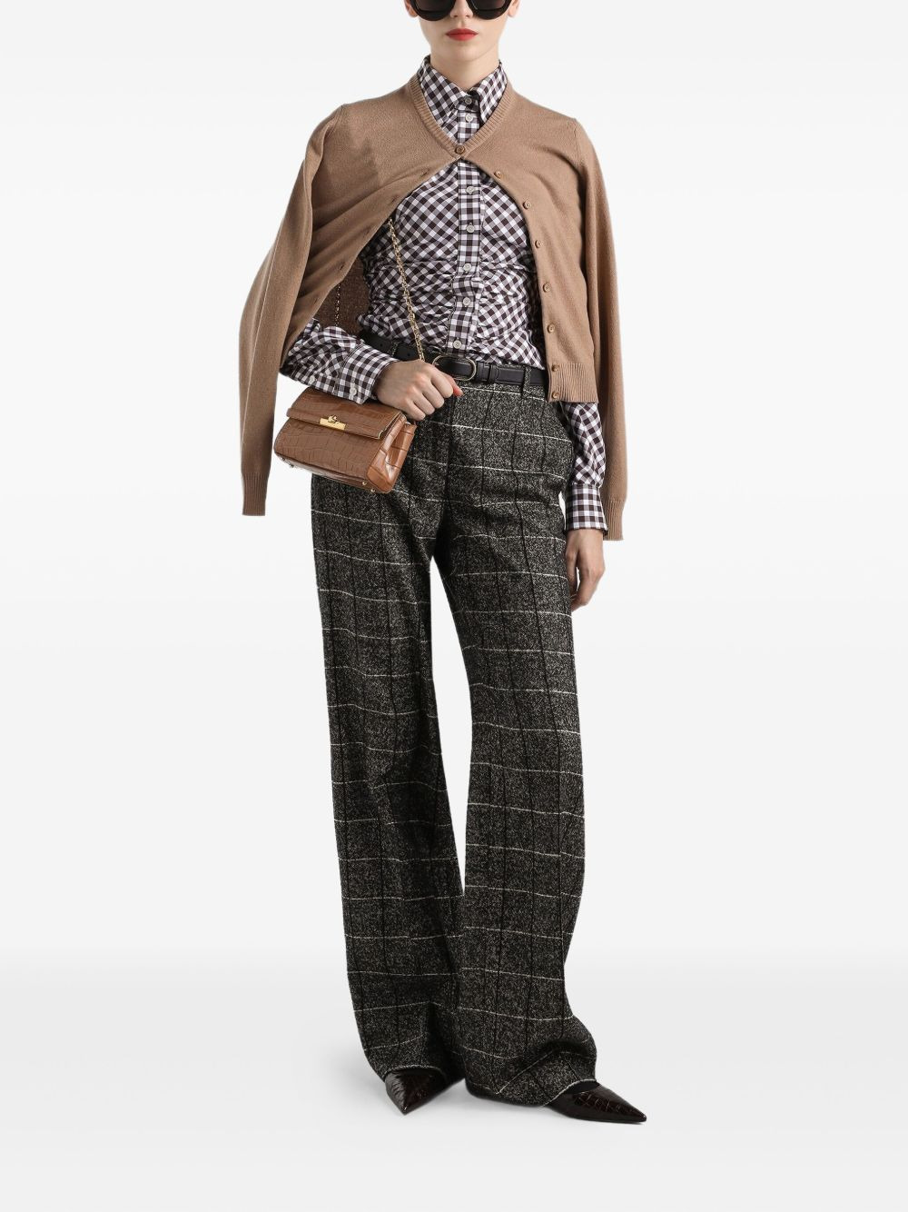 gingham-check gathered shirt - 2