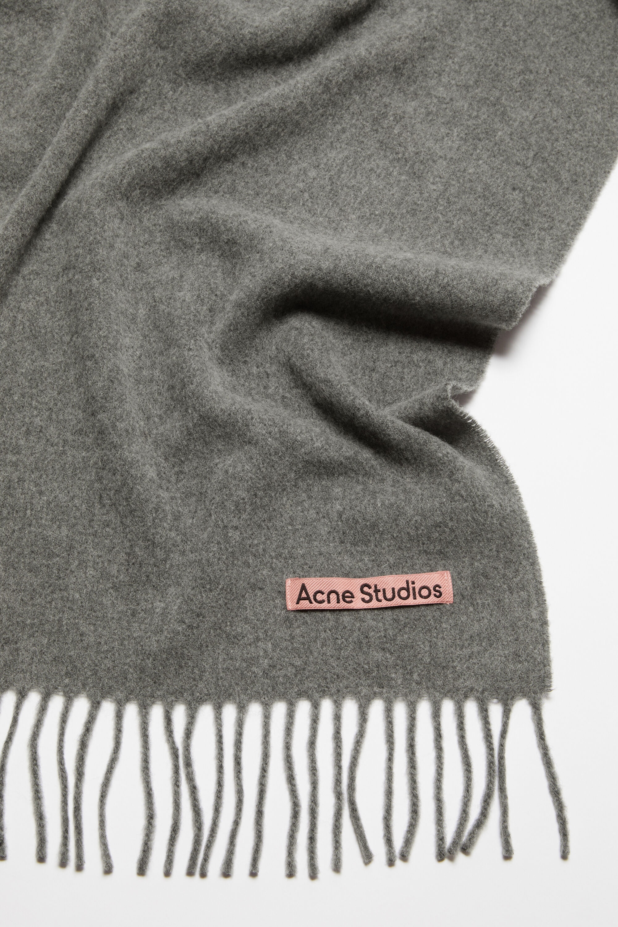 Fringe wool scarf – Narrow - Grey Melange - 4