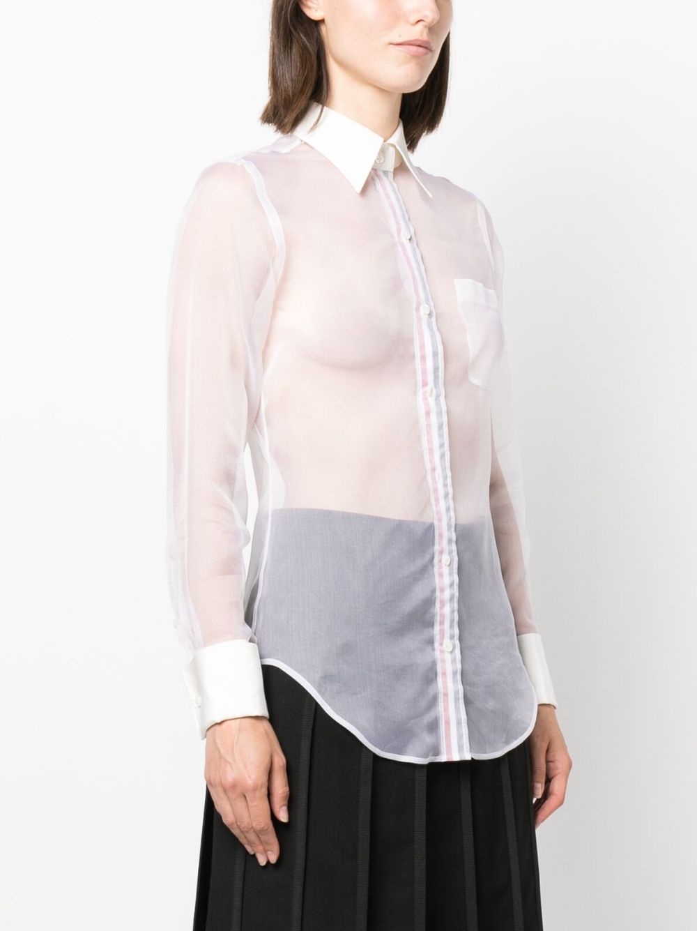 RWB-placket transparent silk shirt - 3