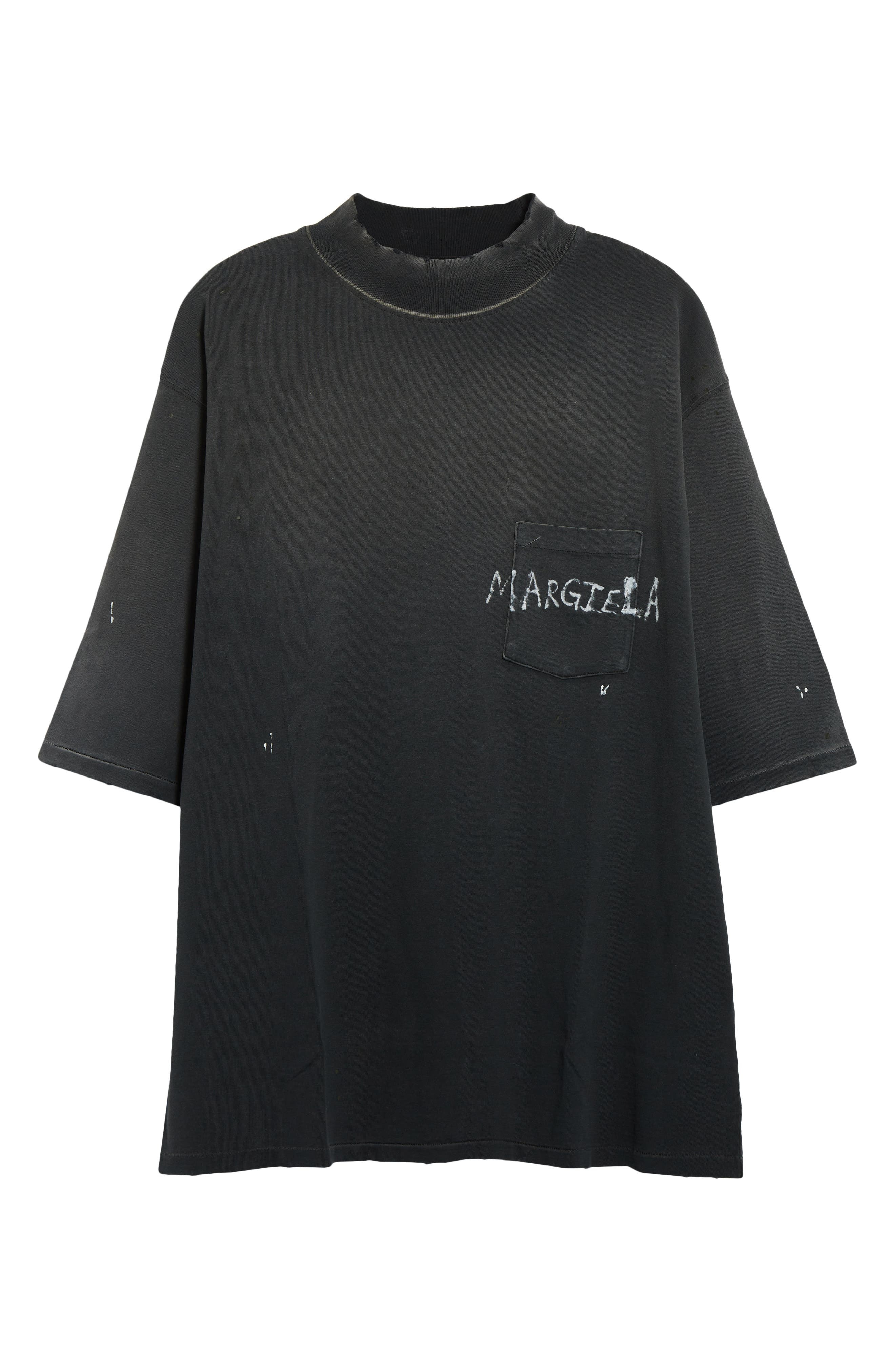 Maison Margiela Graffiti Logo Paint Splattered Pocket T-Shirt in Washed Black at Nordstrom - 6