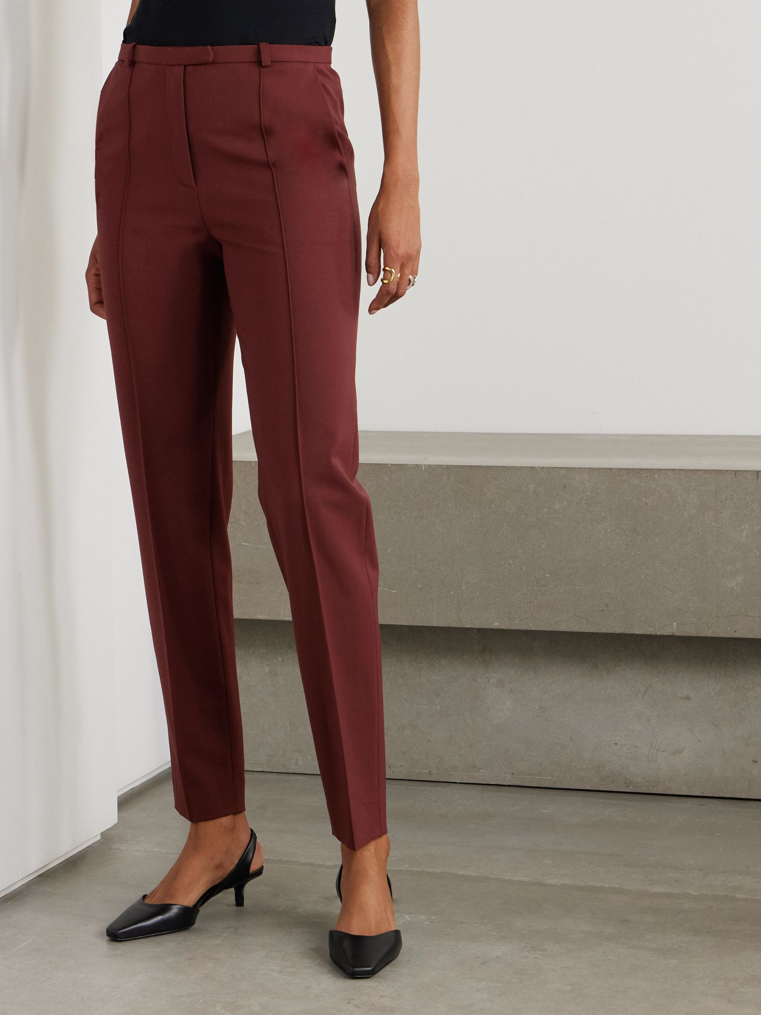 Malka wool-blend twill skinny pants Burgundy - 3